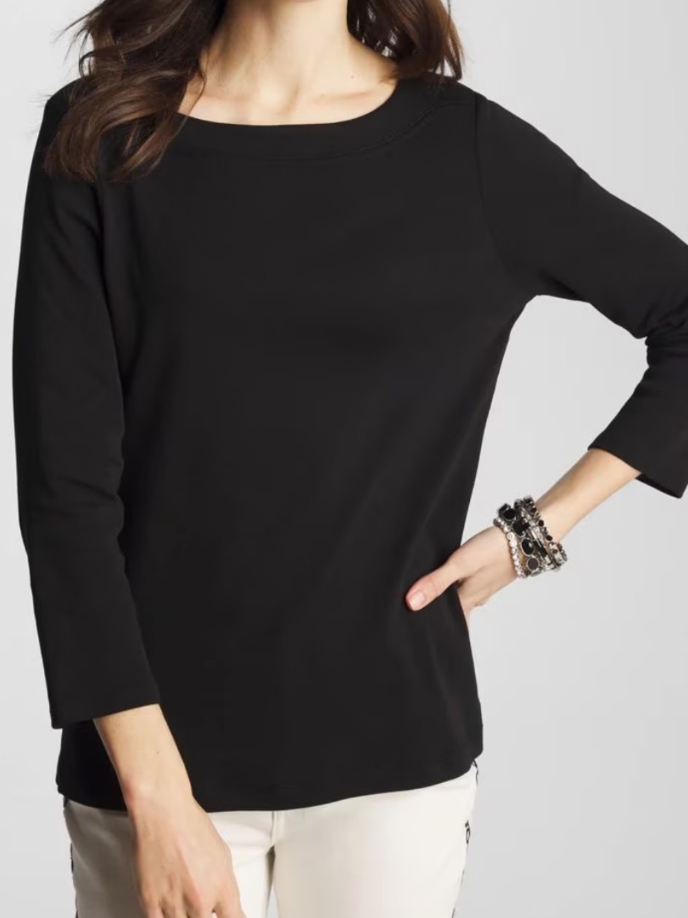 Chico’s Pima Cotton Classic Black 3/4 Sleeve Women's Top Size L (2)